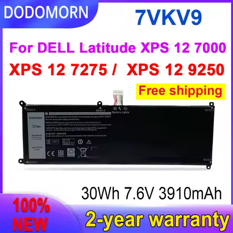 DODOMORN 100% New 7VKV9 3910mAh Laptop Battery For DELL Latitude XPS 12 7000 7275 9250 Series Notebo