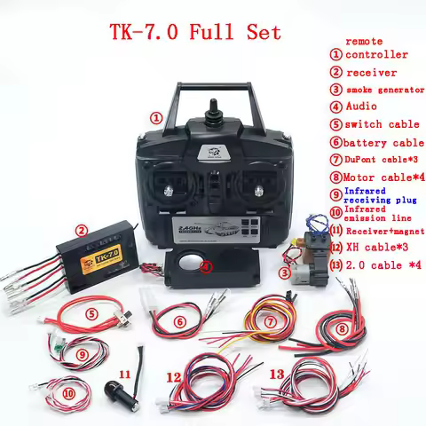 Heng Long RC Tank TK 7.0 2.4G Remote Controller Motherboard Receiver Cable Smoke Generator Set for 1