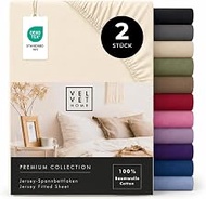 VelvetHome Double Pack Fitted Sheets 90 x 200 cm, 100% Combed Cotton, Made in EU, 165 g/m², Set of 2
