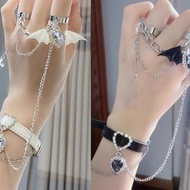 Yabi Style Culture Black and White yk2 Love Heart Diamond Bracelet Bracelet Ring Integrated Bracelet