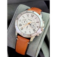 Classic Fossil Men Watch Analog Leather Quartz Roman Number Date Look
