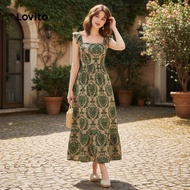 Lovito Boho Tribal Print Ruffle Pattern Dress for Ladies L129ED445