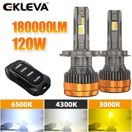 EKLEVA ไฟหน้า LED H7 1200W 2ชิ้น,H1ไฟ H4 LED 9005 9012 9006 6500K 4300K 3000K สามสีรีโมทคอนโทรลสำหรั