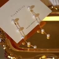 Weather Nearly Round s925 Pearl Quality 5-6mm Female Earrings Earrings Long Silver Needle Gypsophila