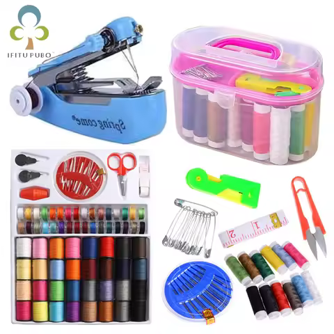 Portable Mini Manual Sewing Machine Portable Mini Travel PP Sewing Box Sewing Kits Set Cloth Fabric 