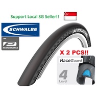 2 x Schwalbe Kojak Slick Road Tyre RaceGuard Brompton 3sixty Pike Folding Bike 16" 20" (349 406)