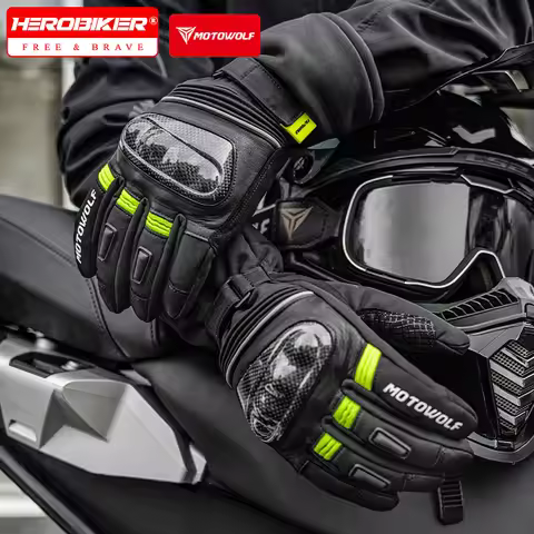 Motowolf Motorcycle Thermal Gloves Men Waterproof Biker Gloves Carbon Fiber Windproof Motocross Glov
