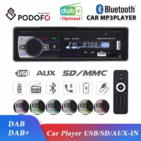 Podofo Dab Car Radio Autoradio Stereo Receiver FM Aux Input SD USB JSD-520 12V In-Dash 1din Bluetoot