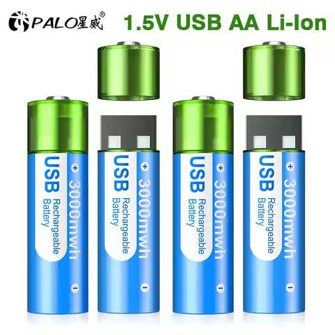 PALO 3000mWh 1.5V AA Li-ion battery HR6 AA USB Rechargeable Lithium batteries 2A AA USB Port Chargin
