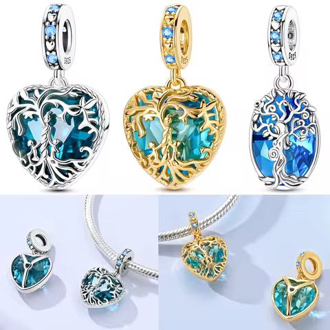 925 Sterling Silver Parent-child Charms Bead CZ Zircon Luckly The Tree Of Life Pendants Fit Original