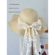 cute hat woman cap woman Straw Hat Butterfly Female Fresh Lace-Up Princess Big Brim