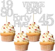 Gyufise 24Pcs 45th Birthday Cupcake Toppers Glitter Cheers to 45 Fabulous Forty Five Vintage 1980 Cu