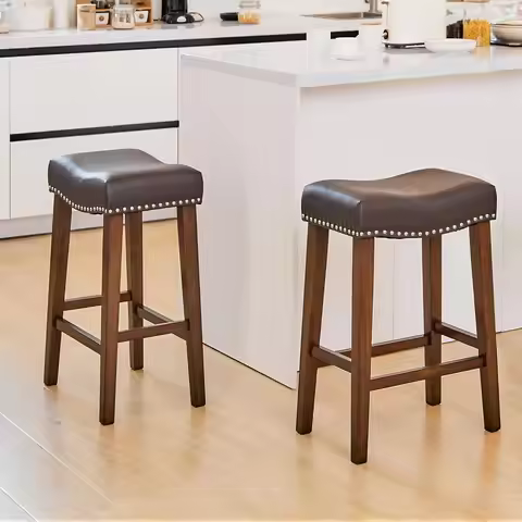 Counter Height Bar Stools Set of 2 - BacklBarstools with 4.3' Thick Upholstered, NailTrim Faux Leath