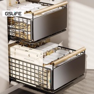 GSlife Expandable Pull Out Basket Rack Under Sink Organizer Rack Foldable Storage Shelf Rak Dapur