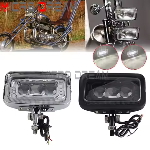 Retro Style Motorcycle Headlamp Rectangle Front Headlight Hi/Lo Beam Universal For Harley Cafe Racer