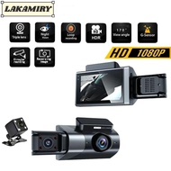 LAKAMIRY Vehicle Recorder, Night Vision APP Control Car DVR,  3 Lens Loop Recording HD Car Dashcam D