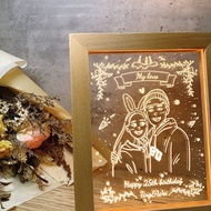 可愛版畫風 客製化雕刻夜燈 相框遙控小夜燈 獨家畫風 聖誕節禮物