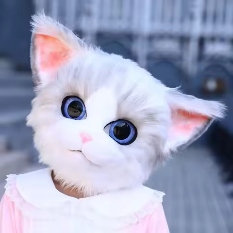 Kigurumi Cosplay Headgear Handmade Furry Cat Mask Kig Cos Anime Persian Cats Fursuit Head Halloween 