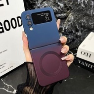 內地直送 - 三星渐变折叠板磁吸壳适用三星zflip4手机壳带卡套外壳折叠屏zflip5手机壳商务款三星zflip3保护套简约-蓝红 三星Galaxy Z Flip3