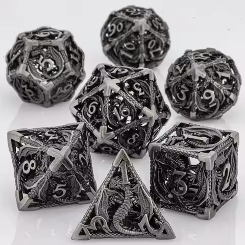 Hollow Metal Dice Set DND Dungeons and Dragon Dice Game MTG Pathfinder Play Mat Magic 7 pcs Dice Pol