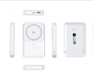 MagSafe 4合1 10000mAh QC3.0 Type C PD3.0無線15W快速充電超薄超輕磁吸無線行動電源連手機支架(適用於iPhone 15/14/13/12系列,Android)白色