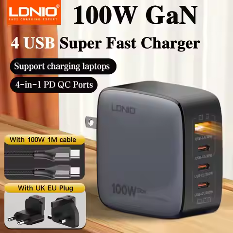 LDNIO 100W USB C Charger Block GaN Portable Travel Charger Multiport Laptop Charger Wall Charger Pow