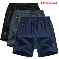 3PCS Seluar Pendek Lelaki plus size M-4XL New Men's Shorts Zipper Pocket Quick Dry Loose Fit Shorts 