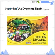 Step by Step A3 Colour Drawing Block / Drawing Paper Book Sketching Block / Kertas Lukis Buku Lukis