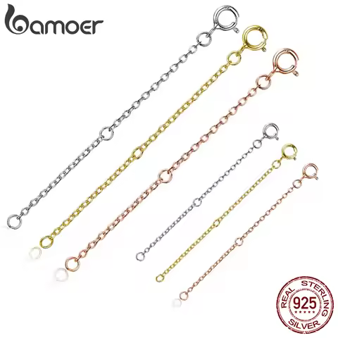 BAMOER Gold Plated 925 Sterling Silver Necklace Extenders, Delicate Hypoallergenic Extender Chain in