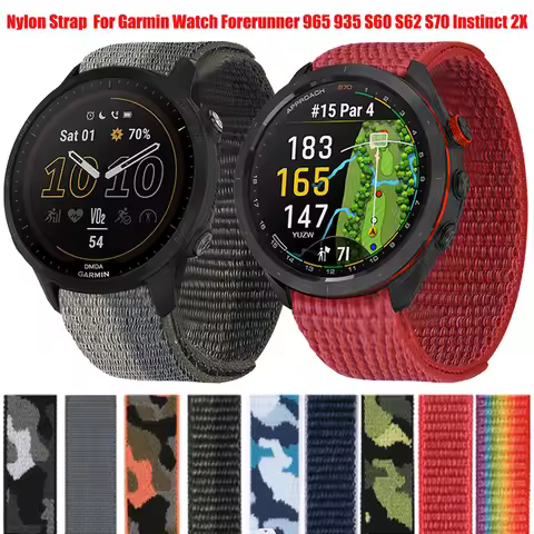 22mm 26mm Quick Fit Nylon Strap For Garmin Watch Forerunner 965 935 S60 S62 S70 Replace Band Instinc