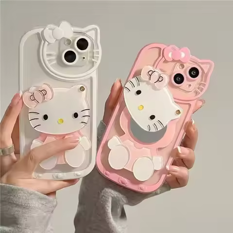 Cute Kitty Cat Kawaii 3D Mirror Y2K Cartoon Phone Case For iPhone 15 14 13 12 11 Pro Max XR XS Max 7