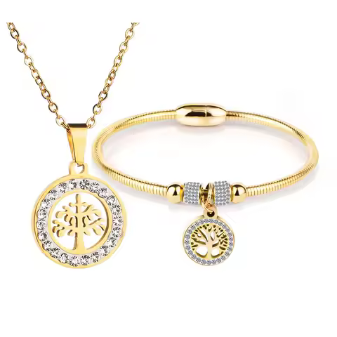 Tree Of Life Inlaid Crystal Girl Small Gift Necklace Bracelet Stainless Steel Personality Simple Jew