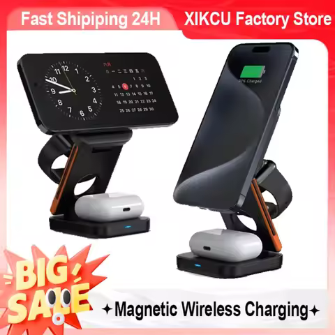 XIKCU 3 in 1 Foldable Charging Station Fast Magnetic Wireless Charger Stand for iPhone 16-12 Apple W