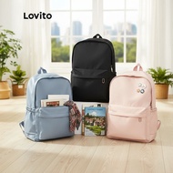 Lovito Preppy Backpack Plain Colorblock Double Shoulder Strap Multi-pocketed Backpacks for Women L41