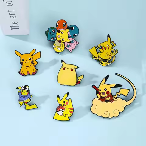 7Pcs Pokemon Pikachu Cloud Enamel Pin Brooches for Women Cartoon Badge on Backpack Hat Decoration Ac
