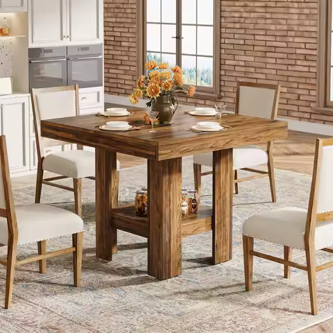 # Square Dining Table for 4 People, Farmhouse Wooden Kitchen Table, 2 Person Dinning Table for Dinin