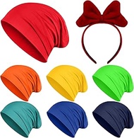 Shyyween 7 Pack Dwarf Hats and 1 Pack Bow Headband Halloween Gnome Dwarfs Princess Costume Lightweig