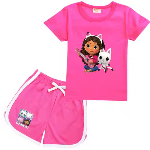 Newest Gabby Doolhouse Costume Baby Girls Summer Clothes Kids Cartoon Sports Suit Children Gaby Chat