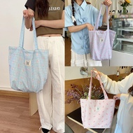 Large Capacity Canvas Bag Shoulder Bag Fresh Cute Printed Bow U3i7