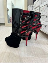 Pleaser Adore-1021 Black Red Ankle Boots 6 inches