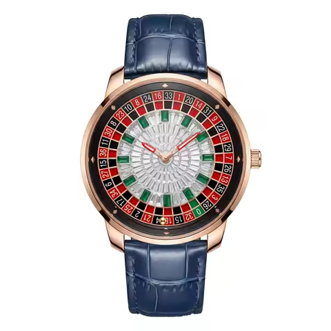 Sjmy 44mm New Men Quartz Wrist Watch Unique Casino Roulette Inspired Dial Luxury Leather Strap Creat