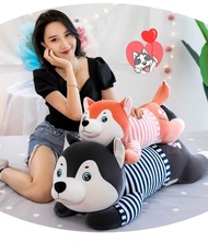 Gấu Bông Gối Ôm Chó Husky Áo Kẻ Bông