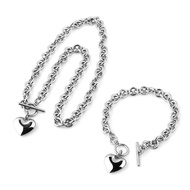 KIN Exquisite Stainless Steel Chain Pendant Necklace Heart Shaped Toggle Bracelet