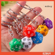 [ezbuy] Dice Keychain 20 Sides Number Curved Stainless Polished Chain Geometric Car Key Holder Handb