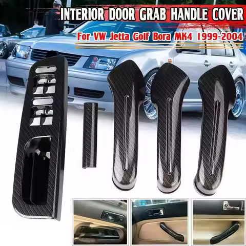Carbon Fibre Interior Door Grab Handle Cover Switch Bezel & Bracke For VW 4 Door Jetta Bora/Golf MK4