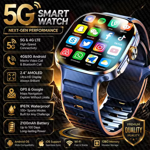 New Men 4G 5G Call Smart Watch WiFi Networking Social App Google Maps Download 128GB Big Memory Shor
