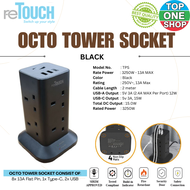 SIRIM APPROVED ReTouch/ Octo Tower Socket 13A USB Type-C c/w Surge Protection Extension Socket 2 Met