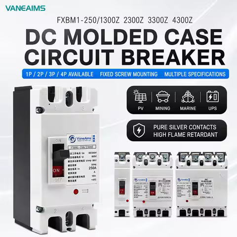 MCCB DC Solar Molded Case Circuit Breaker 125A 200A 250A 1P 2P Overload Protection Switch DC 250V 50