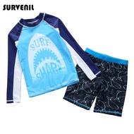 Rashguard Boys Two Pieces Long Sleeve Swimming Suit Bathing Suit Shirt Trunks Set Rash Guards for Boy Kids Children's Swimsuit