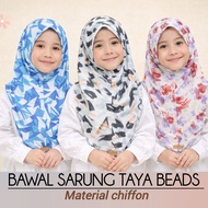 Instant Bawal Taya Beads Printed Floral Bunga Anak | Tudung Kanak-kanak Saiz M S Budak Bidang 38 40 